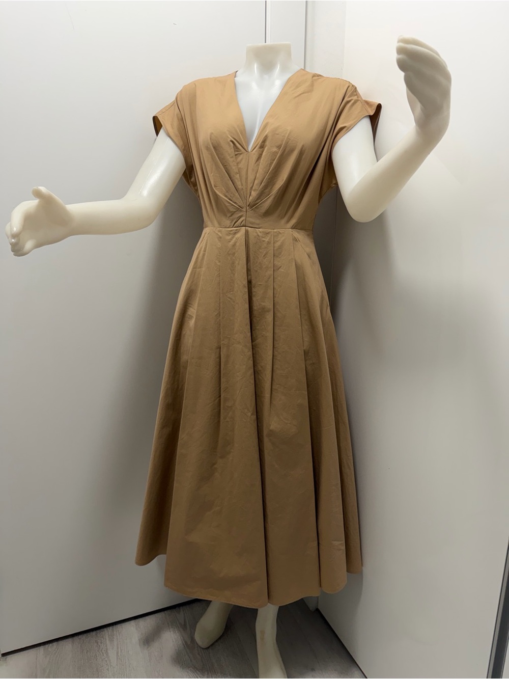 Prada Camel V-Neck Midi Dress